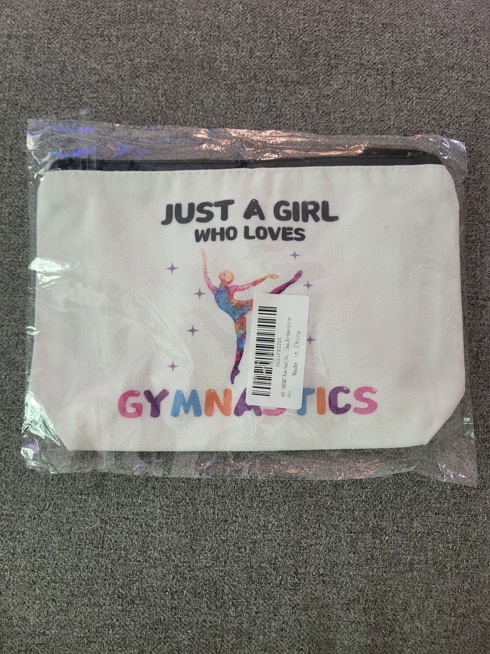 Just A Girl Who Loves Gymnastics Cosmetic Pouch - White with Multicolor Print